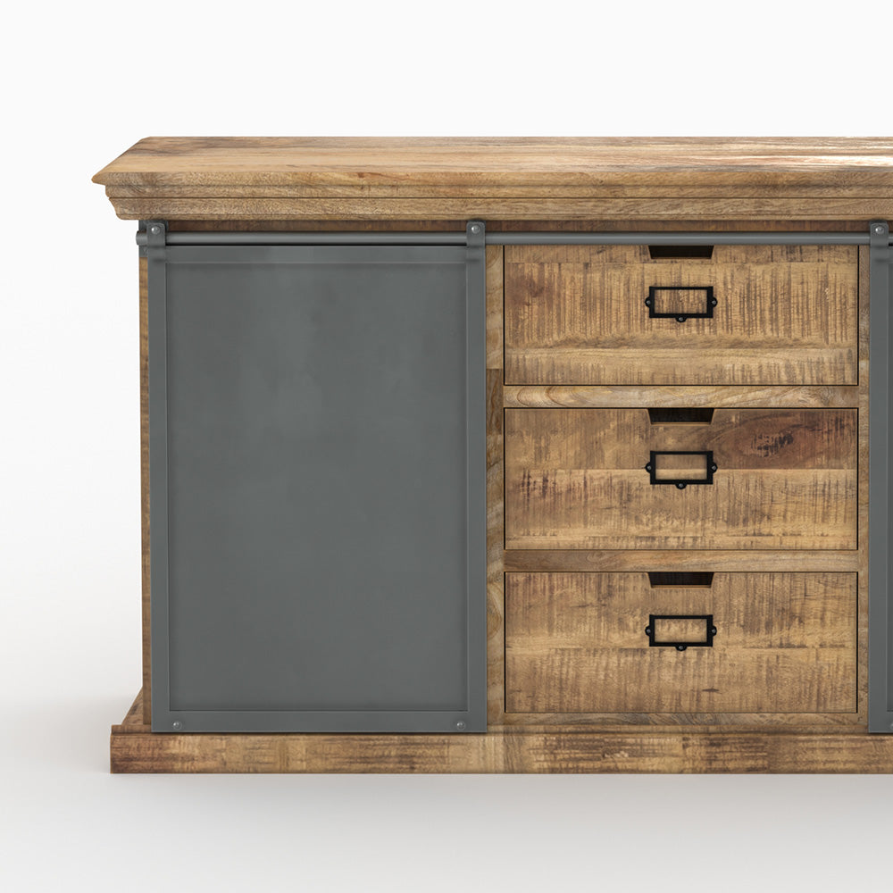 pack 2 buffets tabuk metal gris et bois manguier