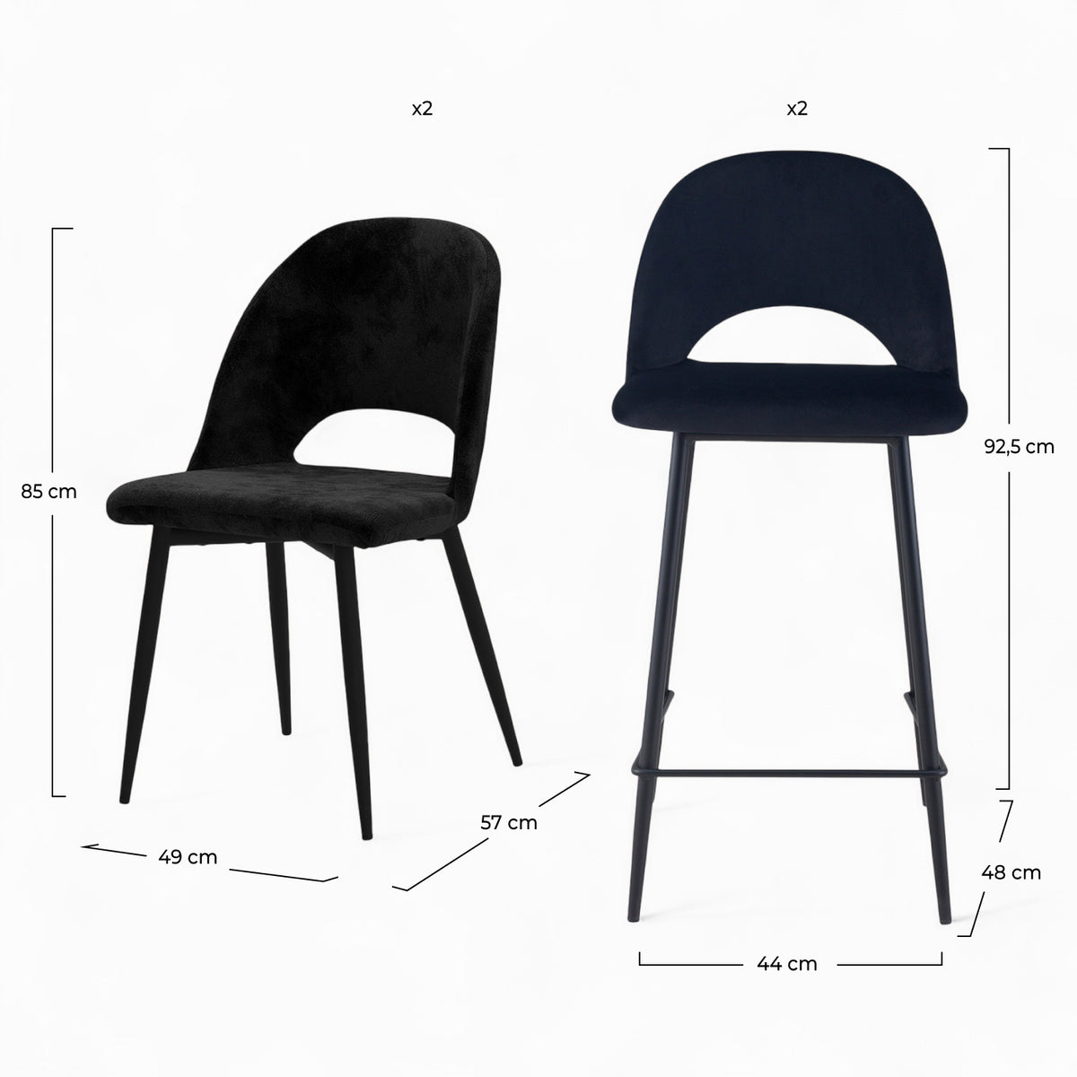 pack complet peneloppe noir velours chaises et bar