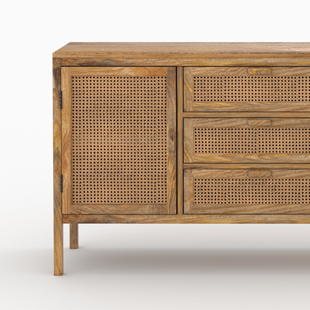 pack tiki buffet meuble tv en bois et cannage
