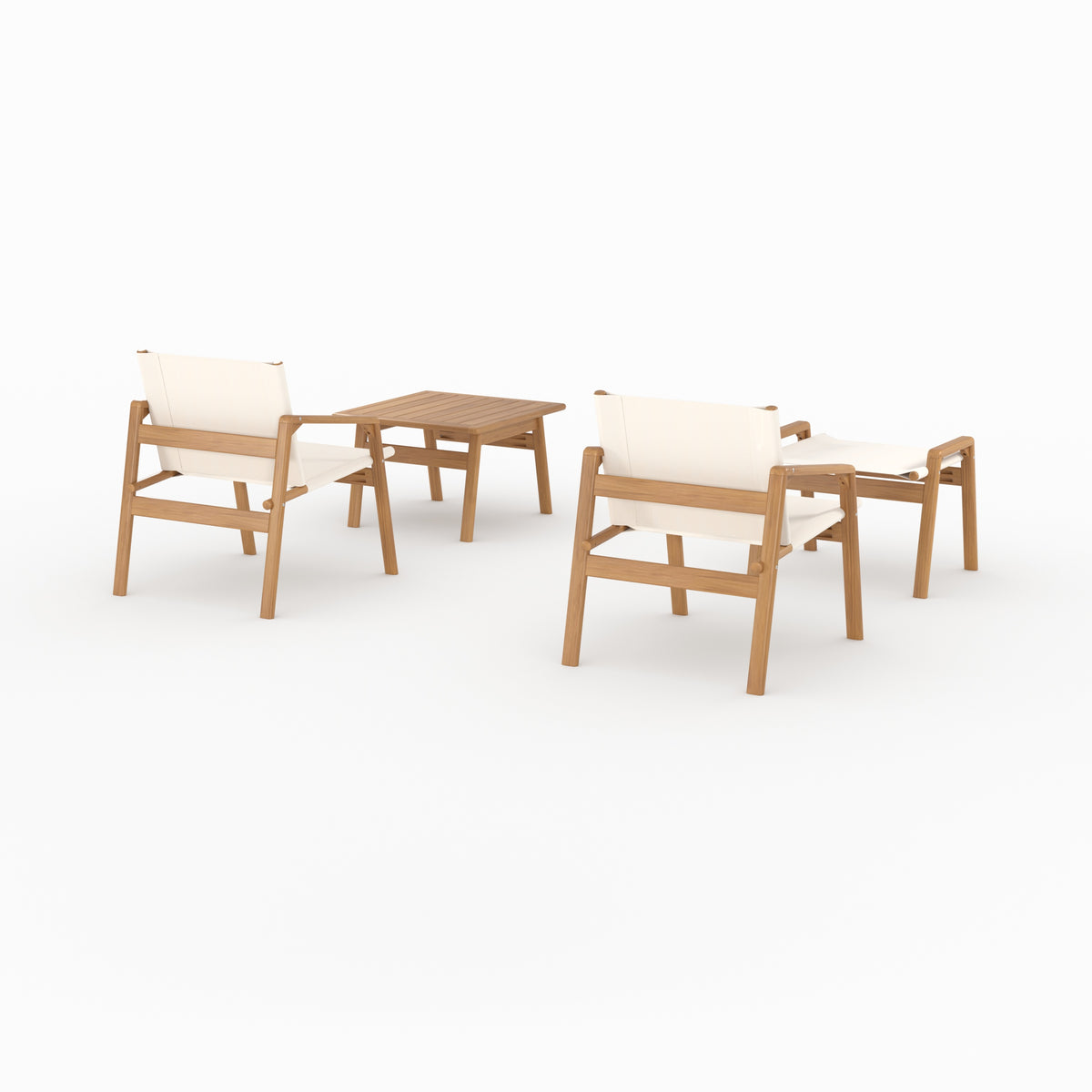 Palawan salon jardin fauteuil blanc cassé et bois 2 places