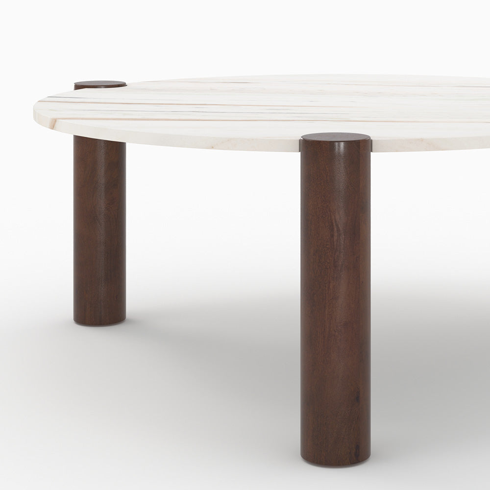 pauline table basse ronde en marbre et bois de manguier diametre 86 cm