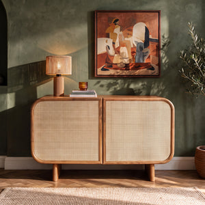 Petit buffet en bois de manguier et cannage 4 cases – Maison Pavane