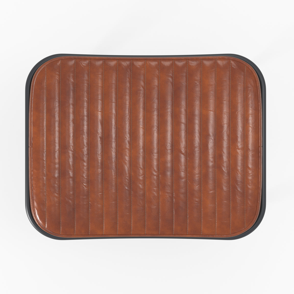 petit tabouret en cuir marron pieds noirs 