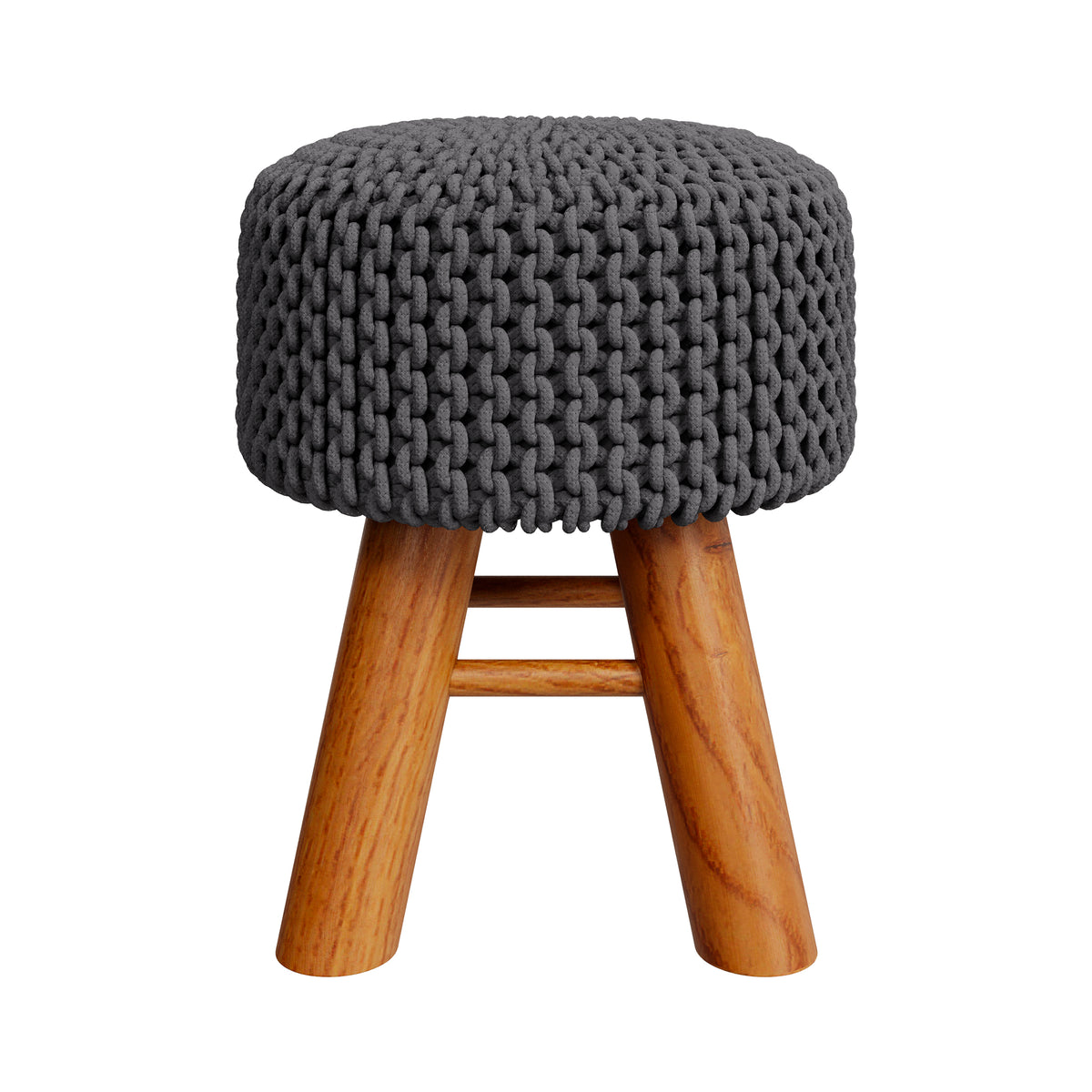 Petit tabouret Lisa rond en gris foncé et pieds en bois de mélèze – Maison Pavane