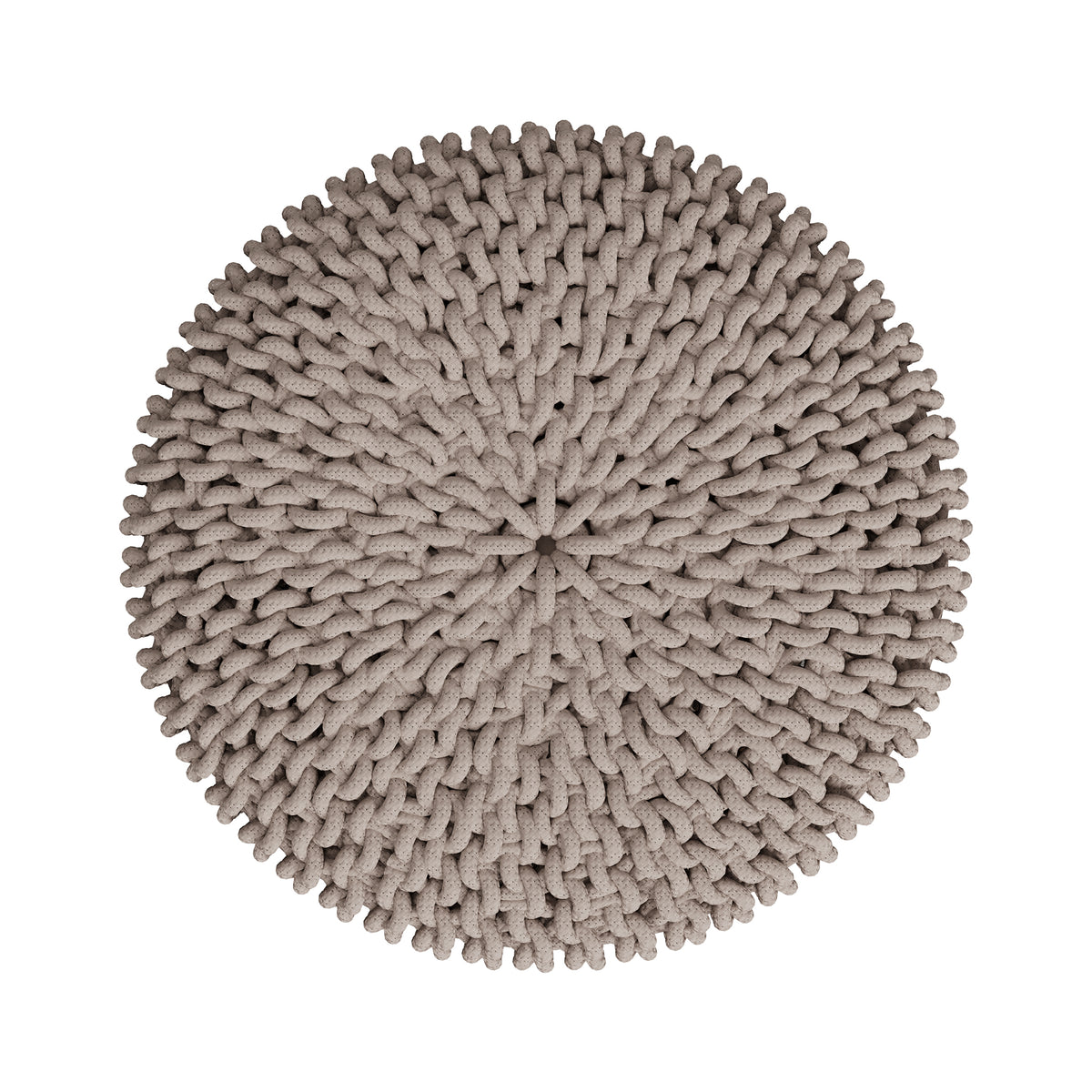 Petit tabouret Lisa rond en tricot coton gris clair et pieds en bois de mélèze – Maison Pavane