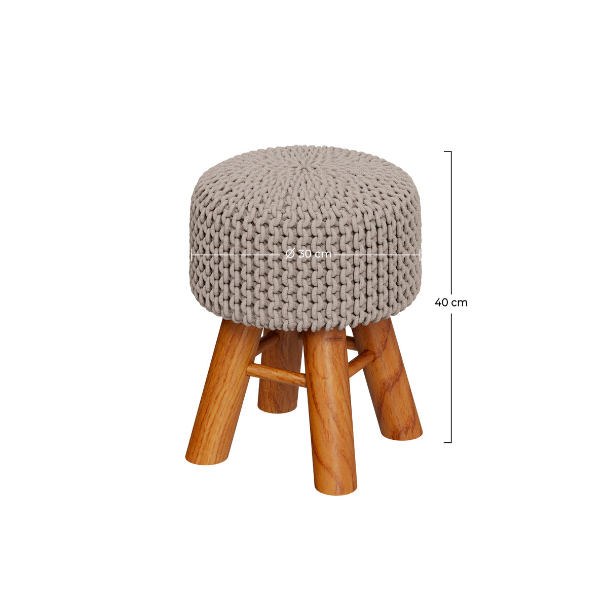 Petit tabouret Lisa rond gris clair et pieds en bois de mélèze – Maison Pavane