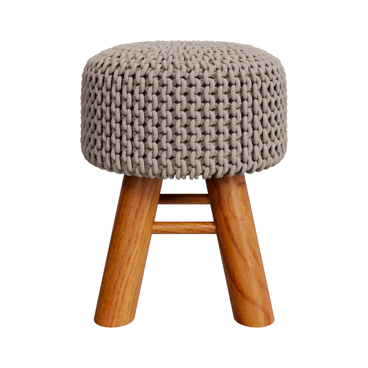 Petit tabouret rond en tricot gris clair Lisa – Maison Pavane