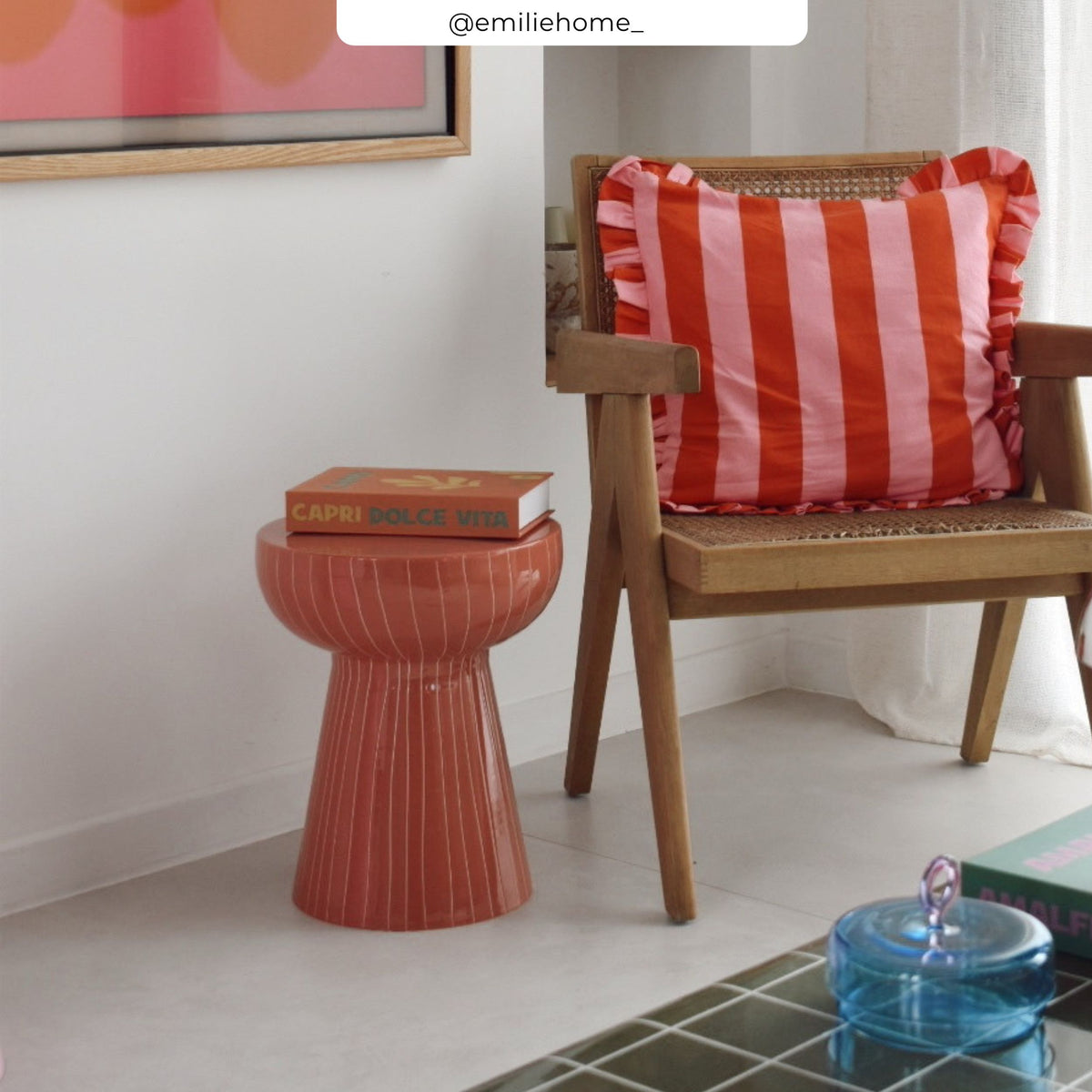 petite table basse rose rayures fines glossy sidonie
