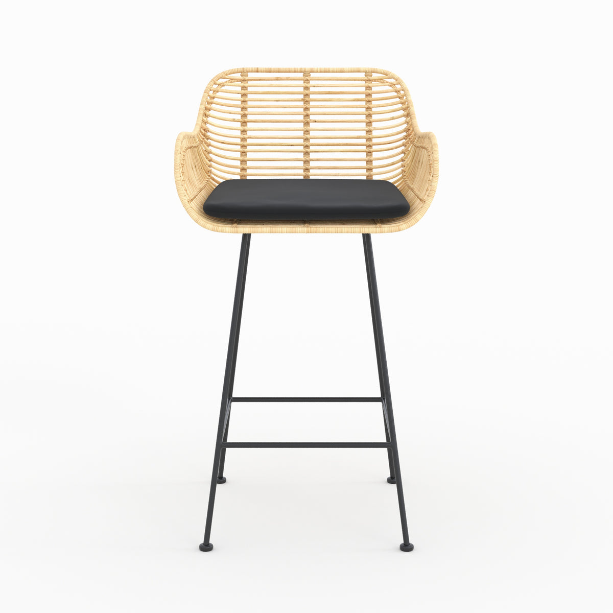 Pops chaises ilot 66cm rotin et tissu noir