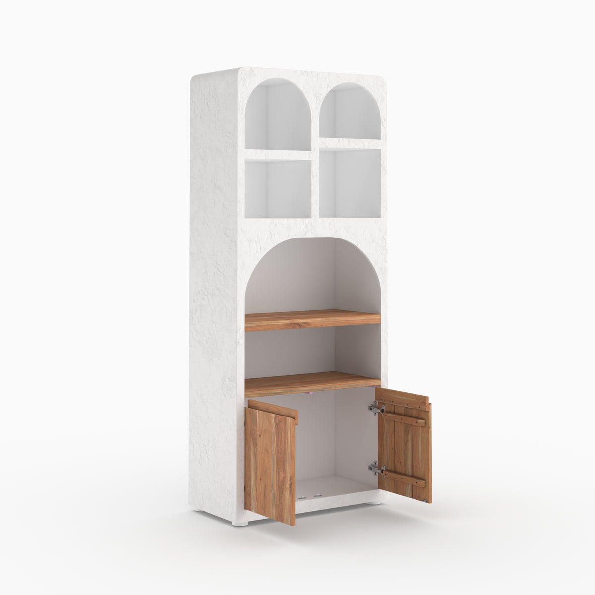 Portes ouvertes bibliotheque Fira blanc cassé plâtre rangement niche