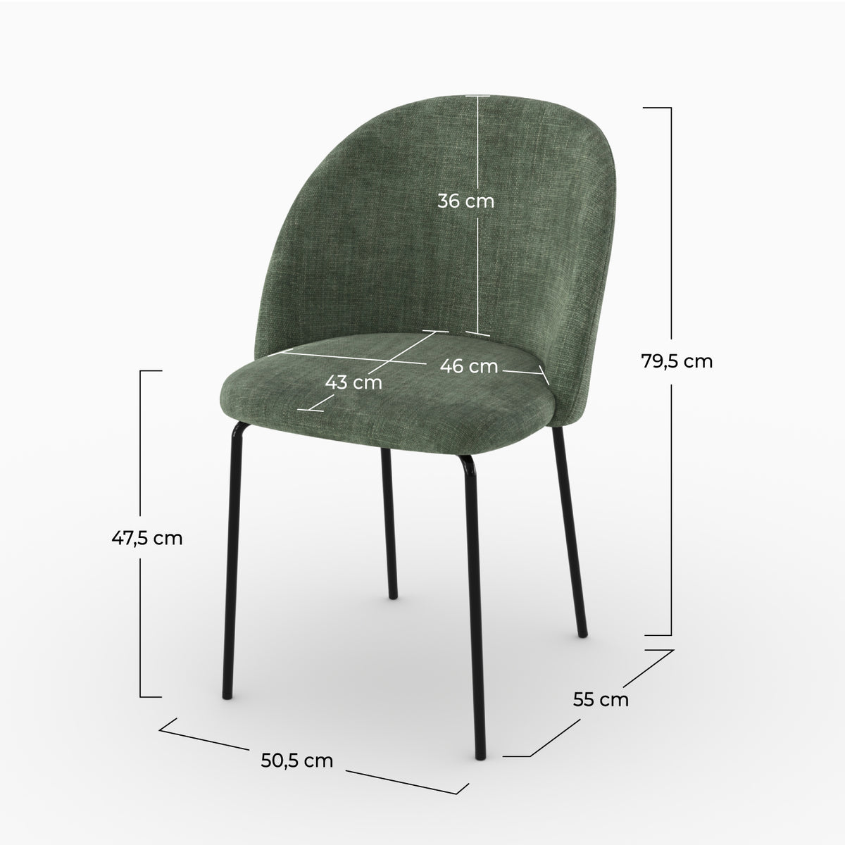 Lot 2 chaises Karl vert sapin tissu texture