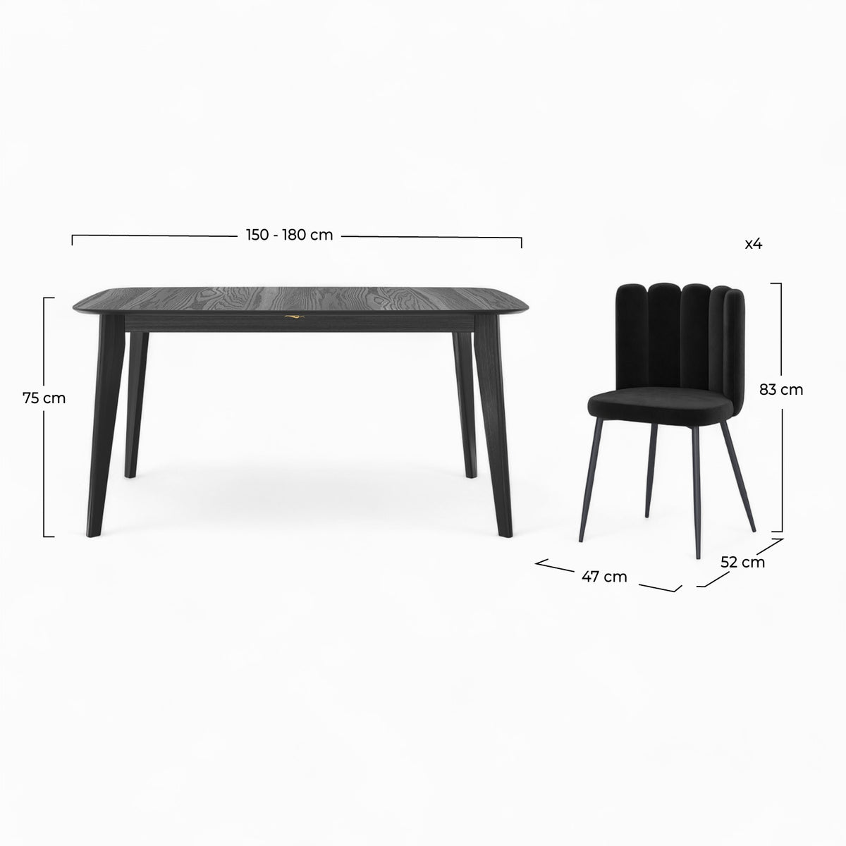 rosy e tavolo e sedie oman in velluto nero