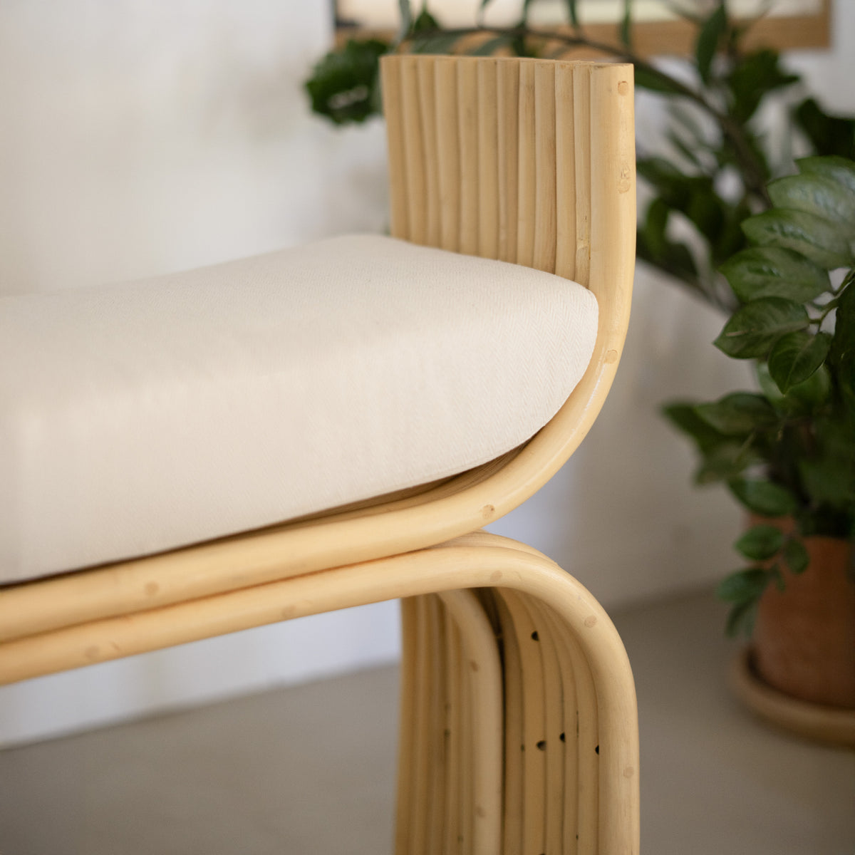rotin et bois tabouret
