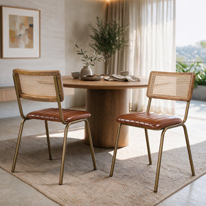 Salle à manger 2 chaises cuir marron et dossier – Maison Pavane