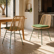 Salle à manger 2 chaises rotin et tissu vert olive – Maison Pavane