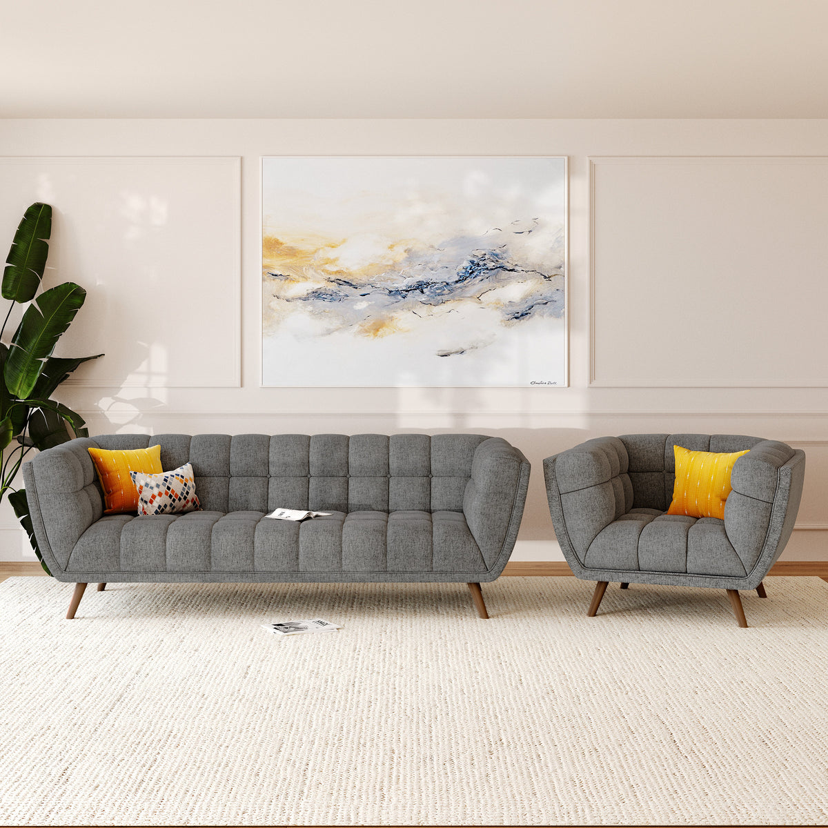salon canape fauteuil tissu gris carmen