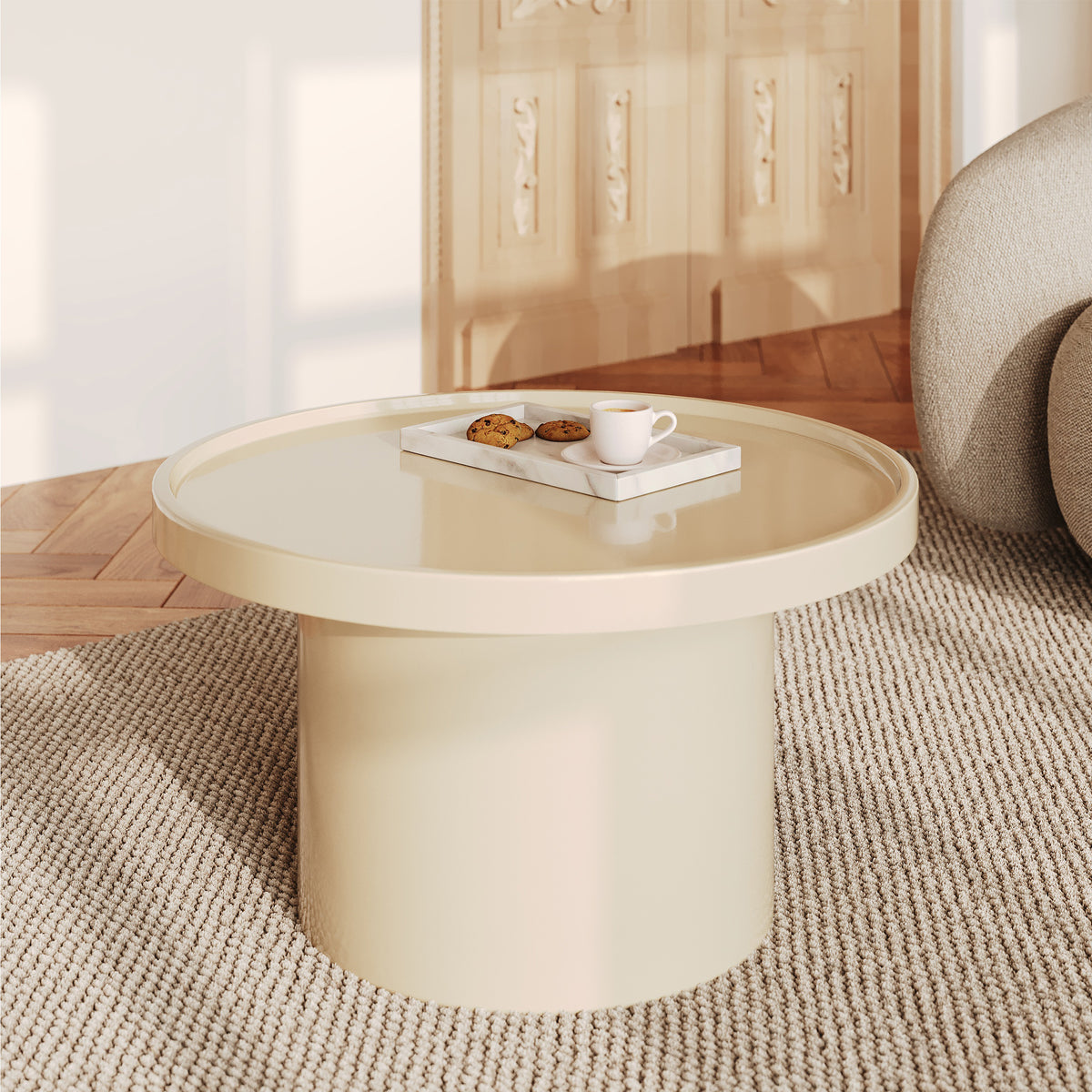 Salon clair Nora table basse laquée blanche – Maison Pavane