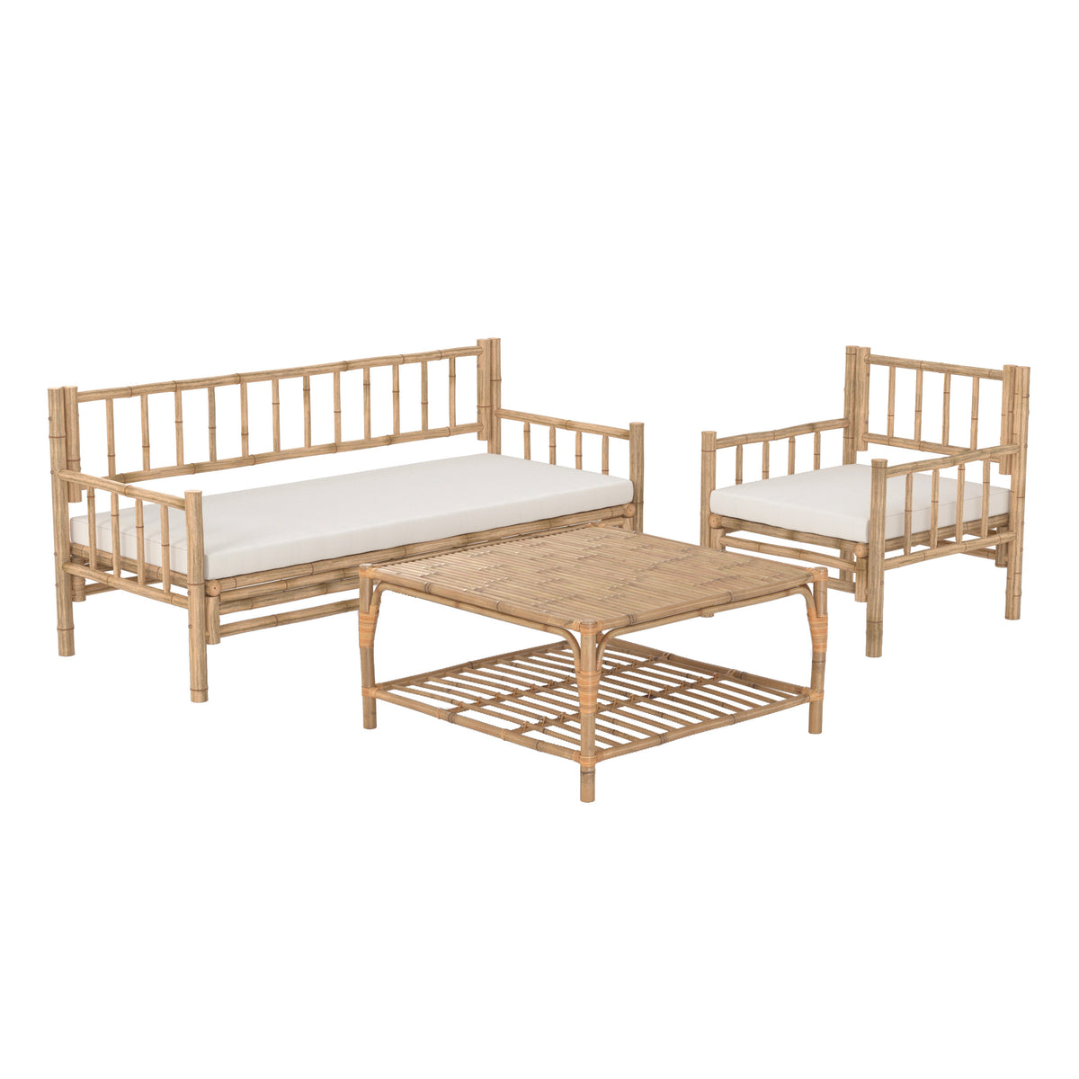 salon de jardin en bambou canape d angle table basse fond blanc