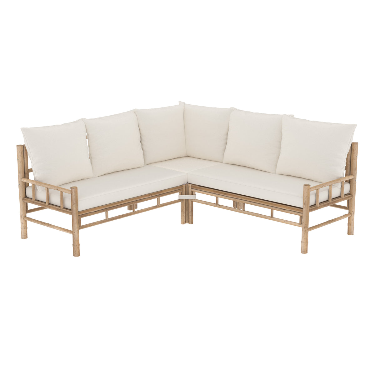Salon de jardin en bambou et coussins blanc Vadella