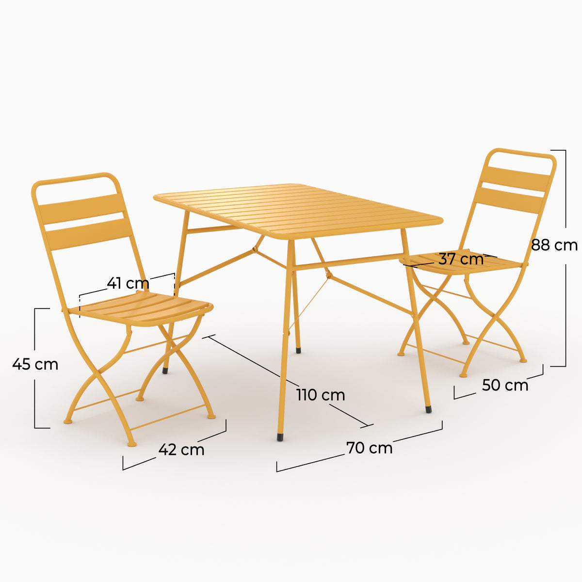 Salon jardin Yumi métal jaune table et chaises 4 personnes