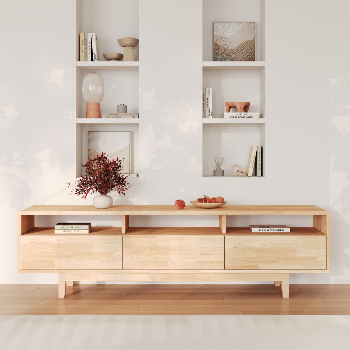 salon meuble tv bois clair hevea gisele