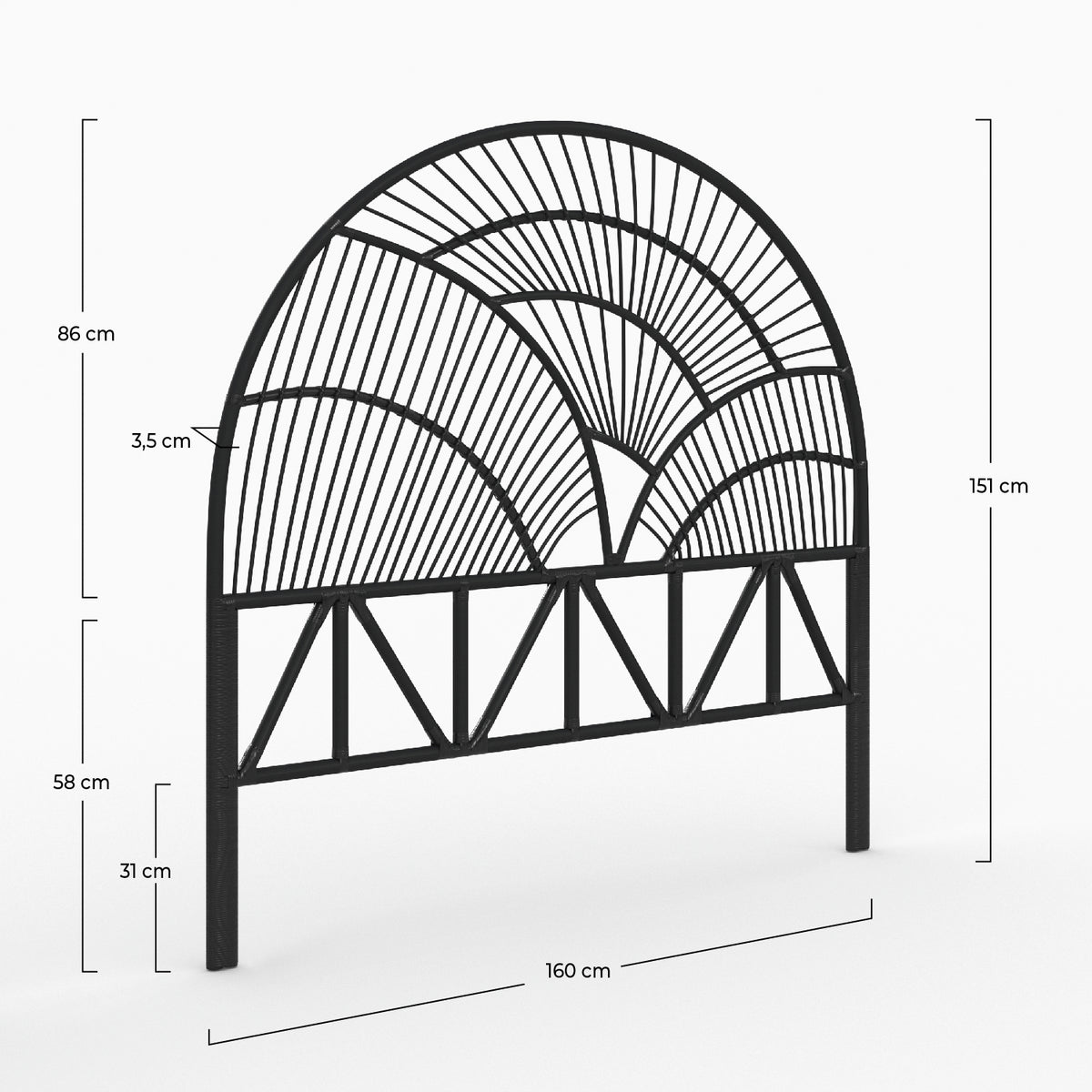 testata di letto nera in rattan 160 cm