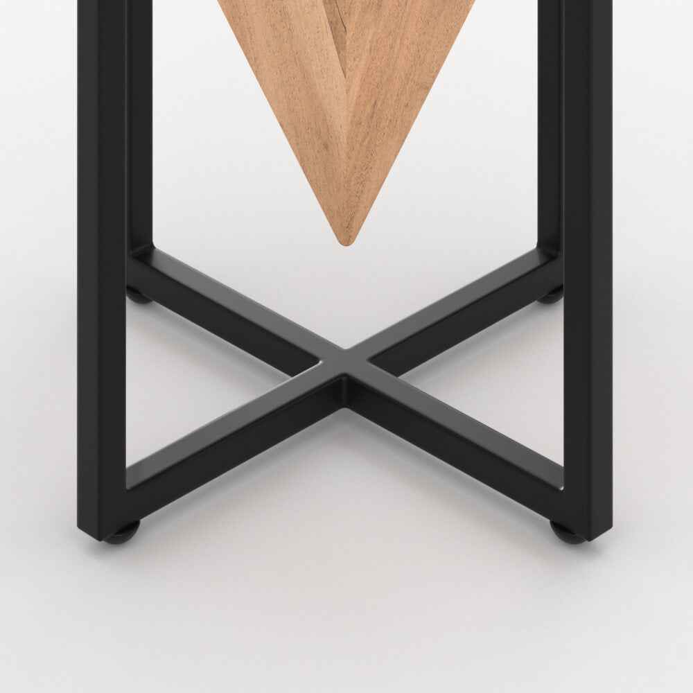 sgabello in legno quadrato e metallo nero