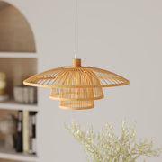 sospensione in bambù sovrapposizione filo bianco luce diffusa