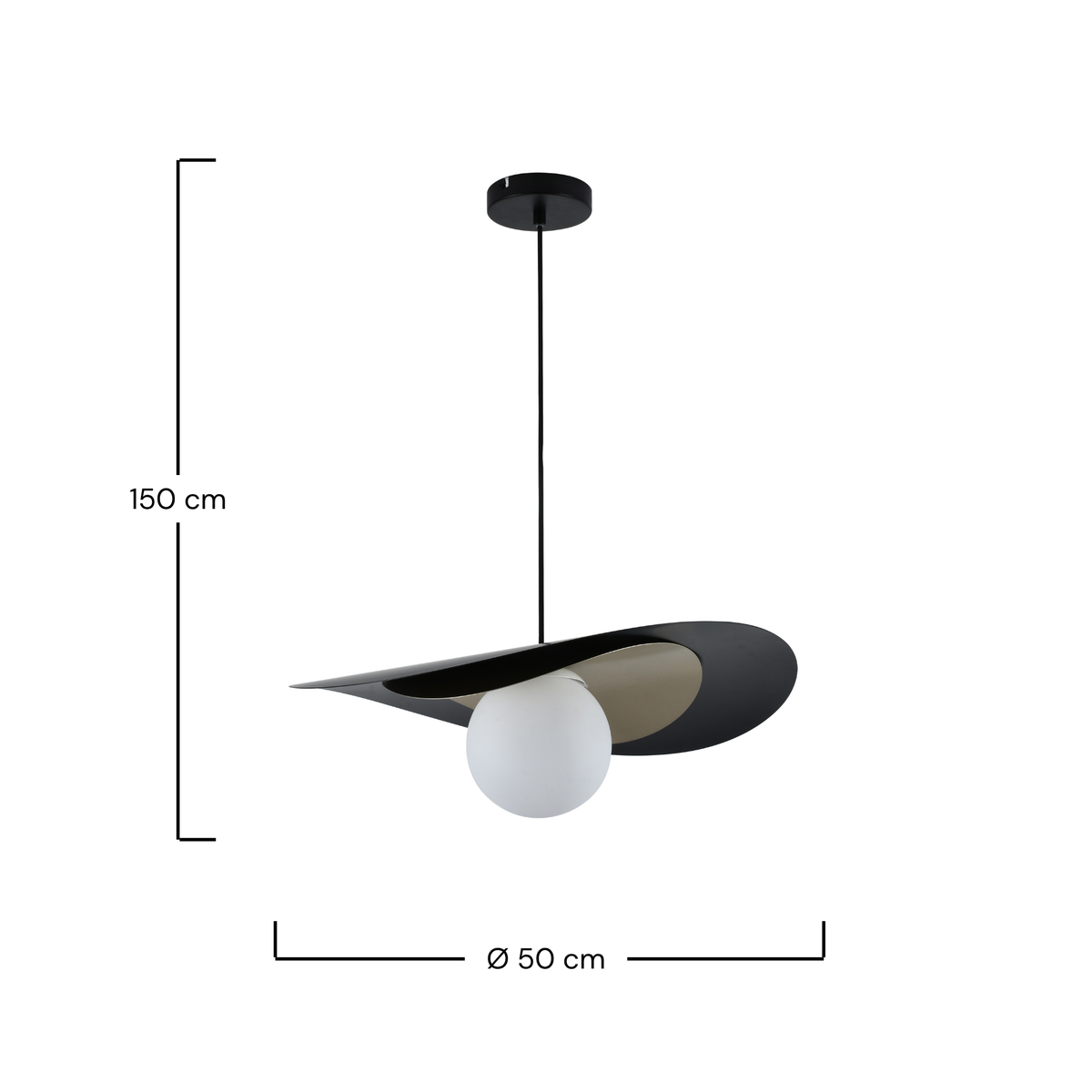 Suspension Iris métal noir doré 50 cm dimensions cotes – Maison Pavane