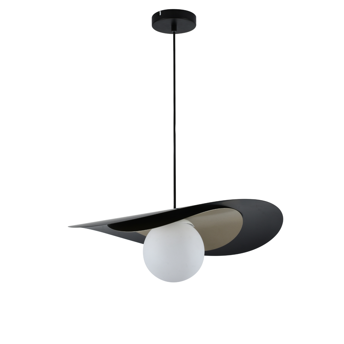 Suspension Iris métal noir doré 50 cm packshot fond blanc face – Maison Pavane