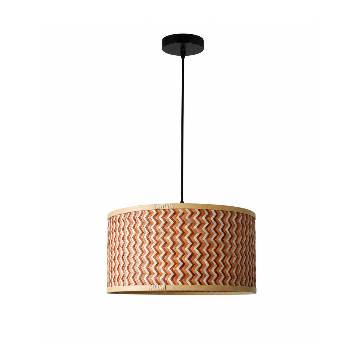 Suspension Phil bambou tressé chevron crème marron 50 cm face – Maison Pavane