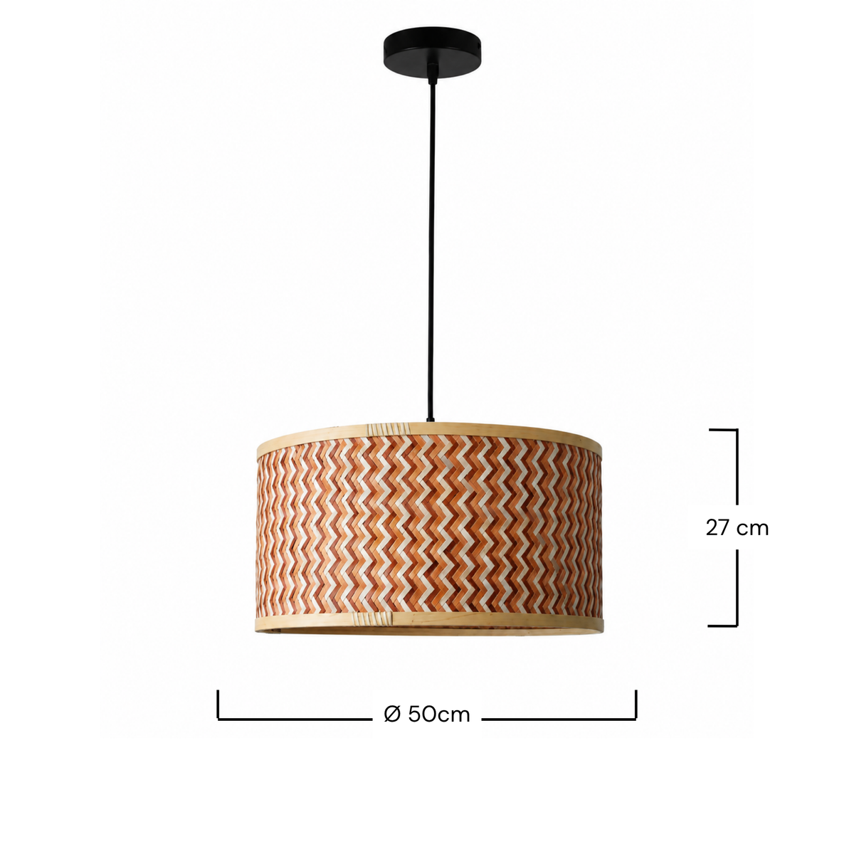 Suspension Phil bambou tressé crème marron 50 cm dimensions schéma – Maison Pavane