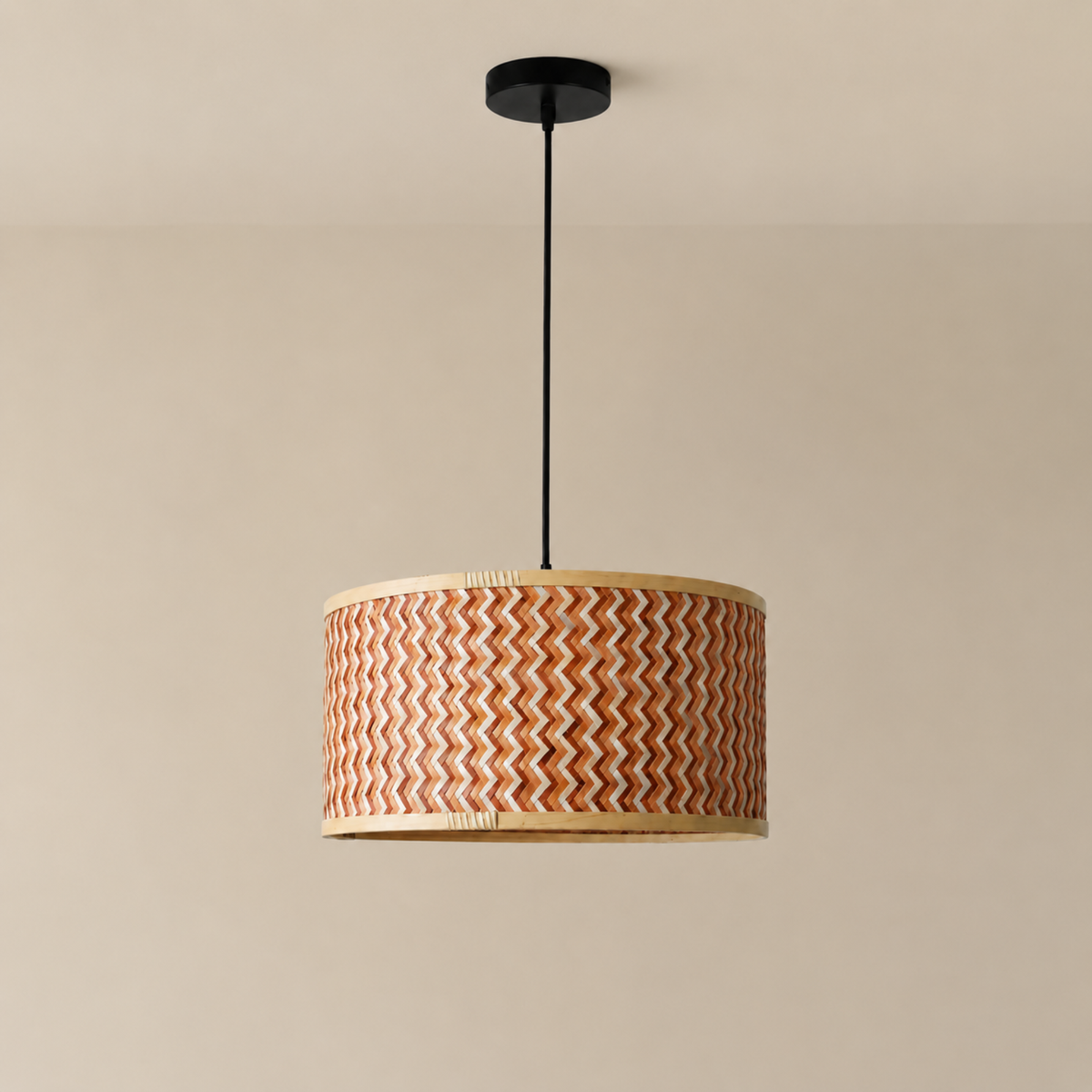 Suspension Phil bambou tressé crème marron ambiance plafond – Maison Pavane