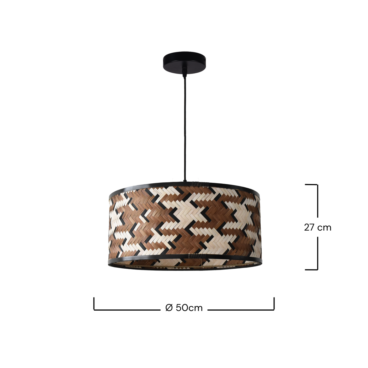 Suspension Phil bambou tressé marron noir 50 cm dimensions schéma – Maison Pavane