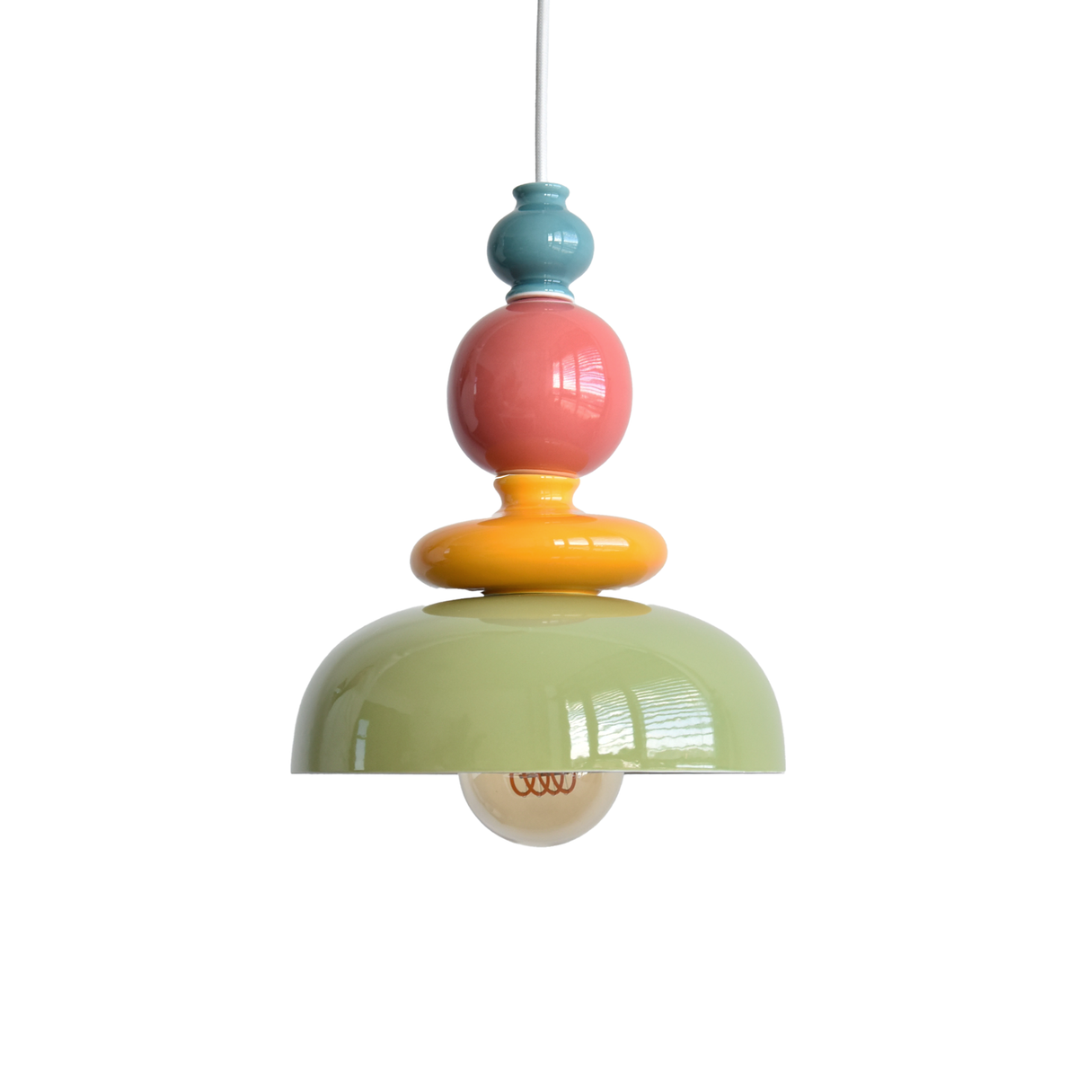 Suspension Pili céramique multicolore vert D23 face – Maison Pavane