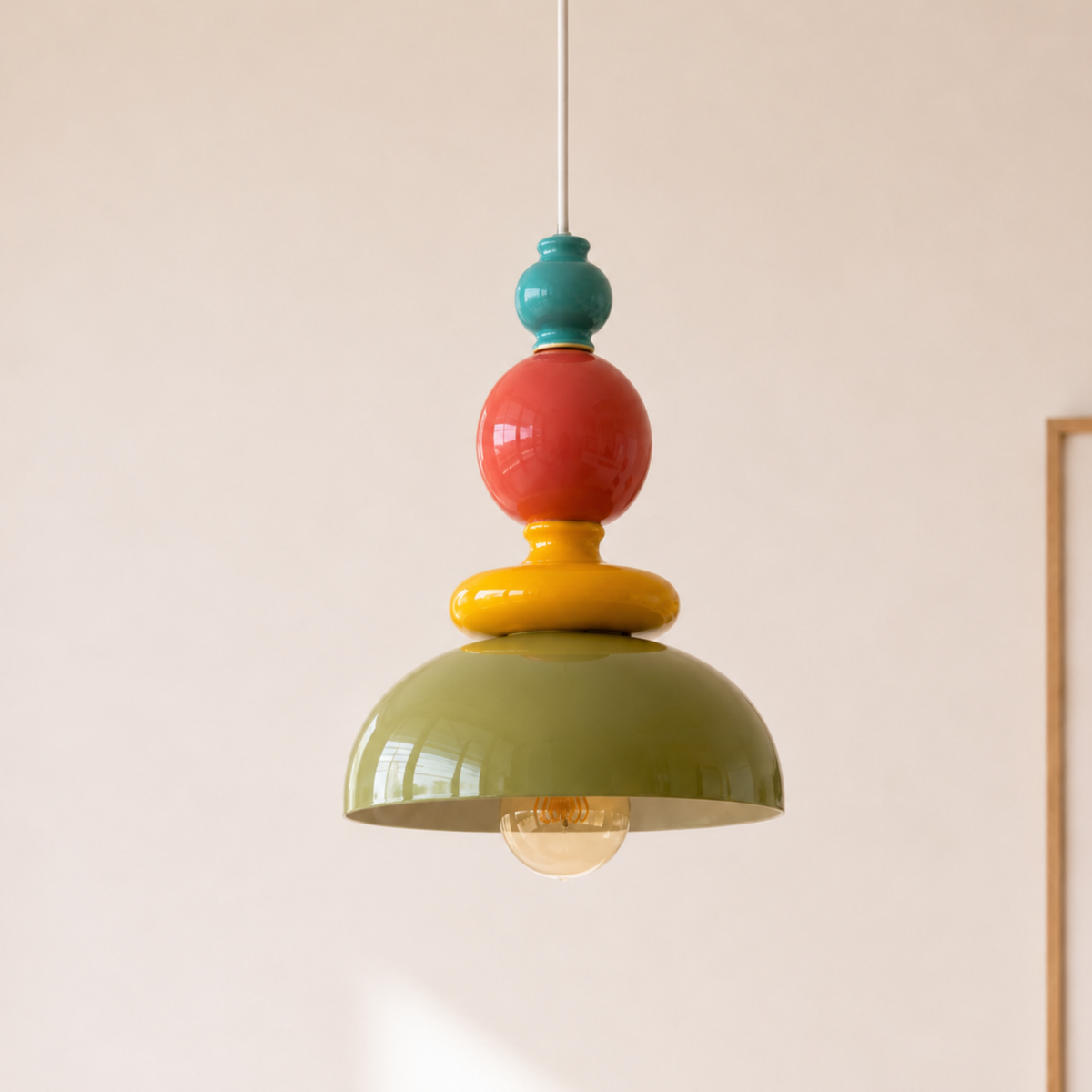 Suspension Pili céramique multicolore vert salon ambiance – Maison Pavane