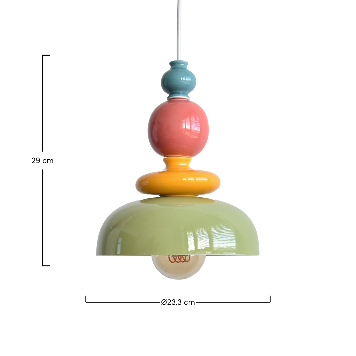 Suspension Pili céramique multicolore vert schéma cotes – Maison Pavane