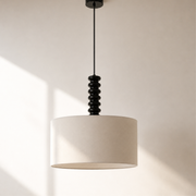 Suspension Ravel abat-jour tissu blanc métal noir ambiance – Maison Pavane