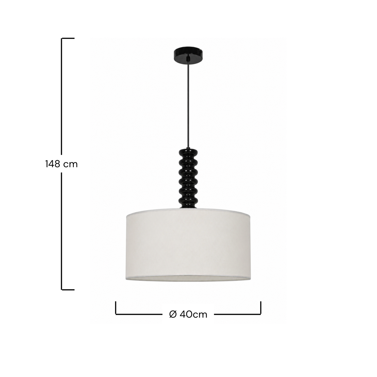 Suspension Ravel tissu blanc métal noir 40 cm dimensions schéma – Maison Pavane