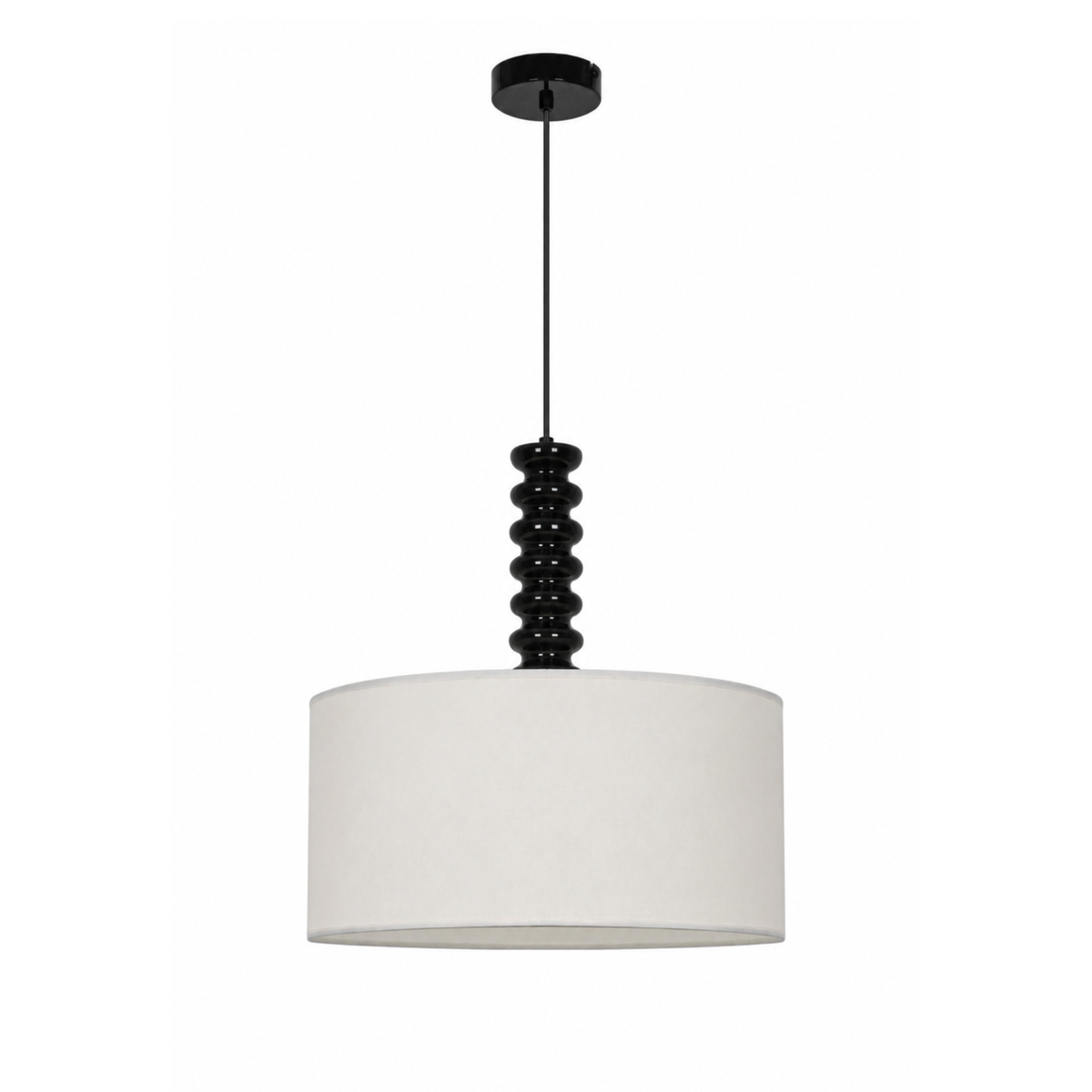 Suspension Ravel tissu blanc métal noir 40 cm face – Maison Pavane