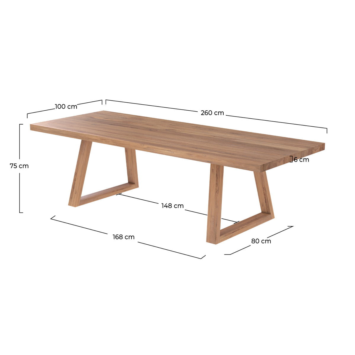 table 10 places bois de teck marie 260 cm recycle