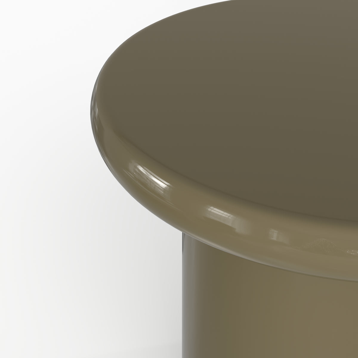 Table d'appoint Celine ronde MDF laqué glossy kaki détail rebord – Maison Pavane