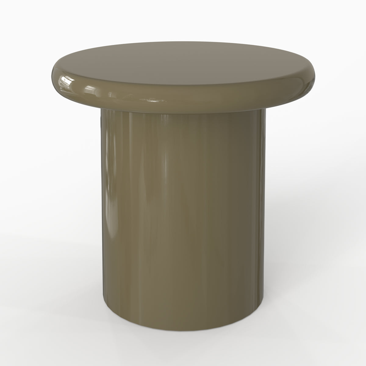 Table d'appoint Celine ronde MDF laqué vert kaki glossy trois quarts – Maison Pavane
