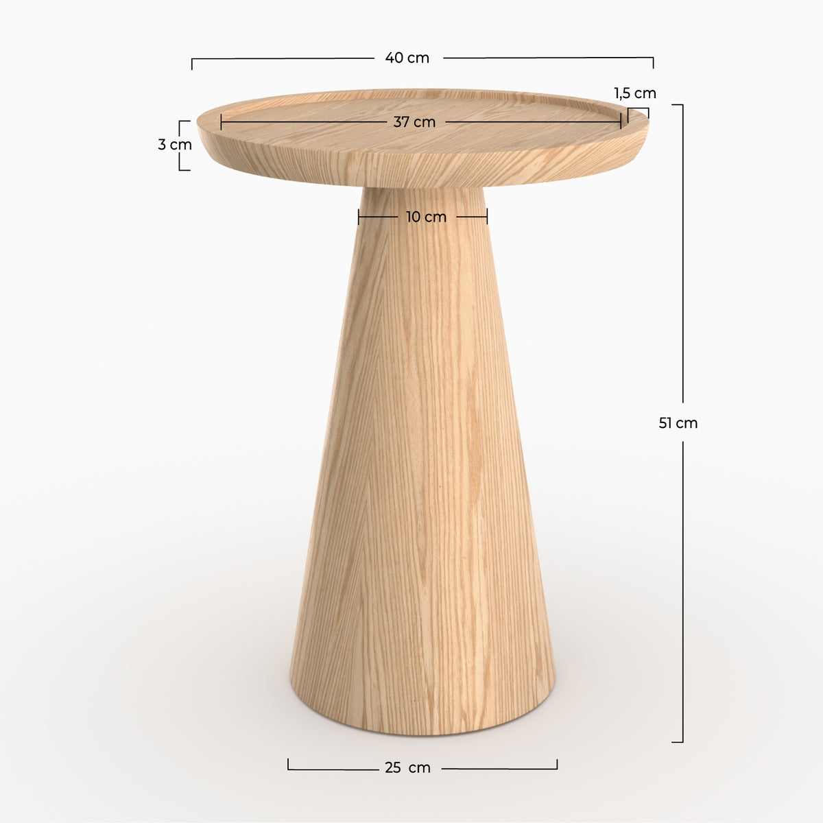 Table d'appoint Come placage chêne D40 dimensions cotes – Maison Pavane