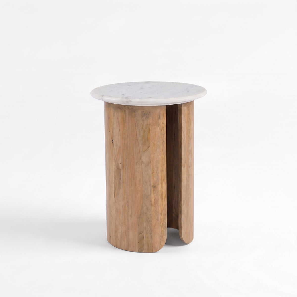 Table d'appoint Léana en marbre et bois de manguier, vue de face - Maison Pavane