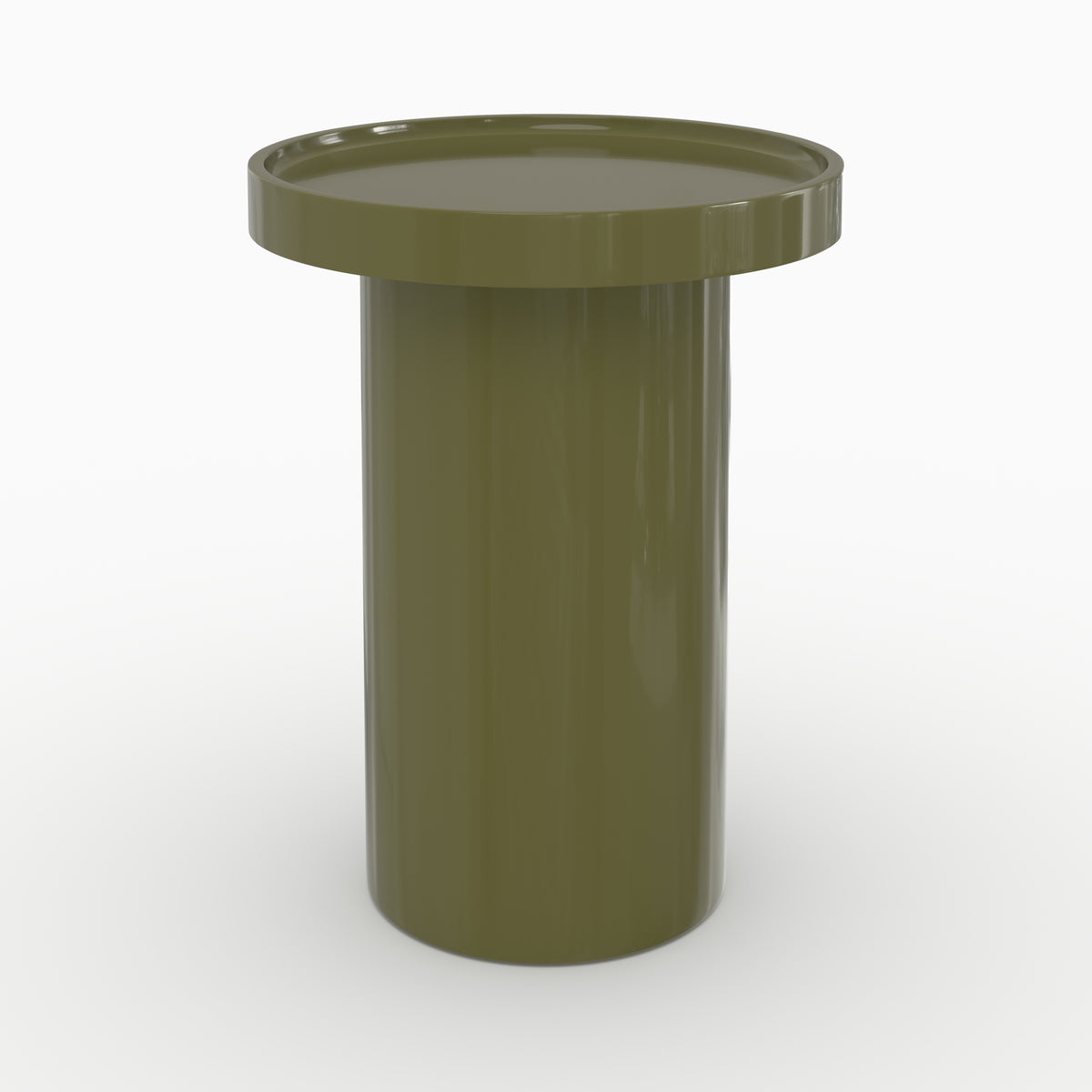 Table d'appoint Nora laquée vert olive D40 H50 MDF vue face – Maison Pavane