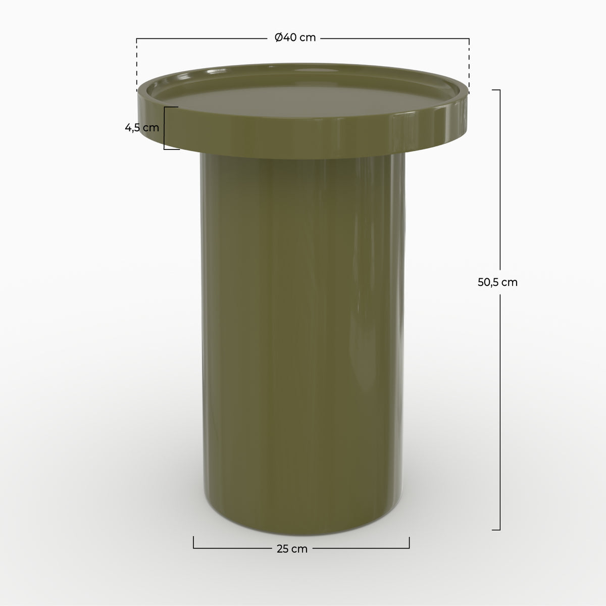 Beistelltisch Nora lackiert in Olivgrün aus MDF, D40 cm