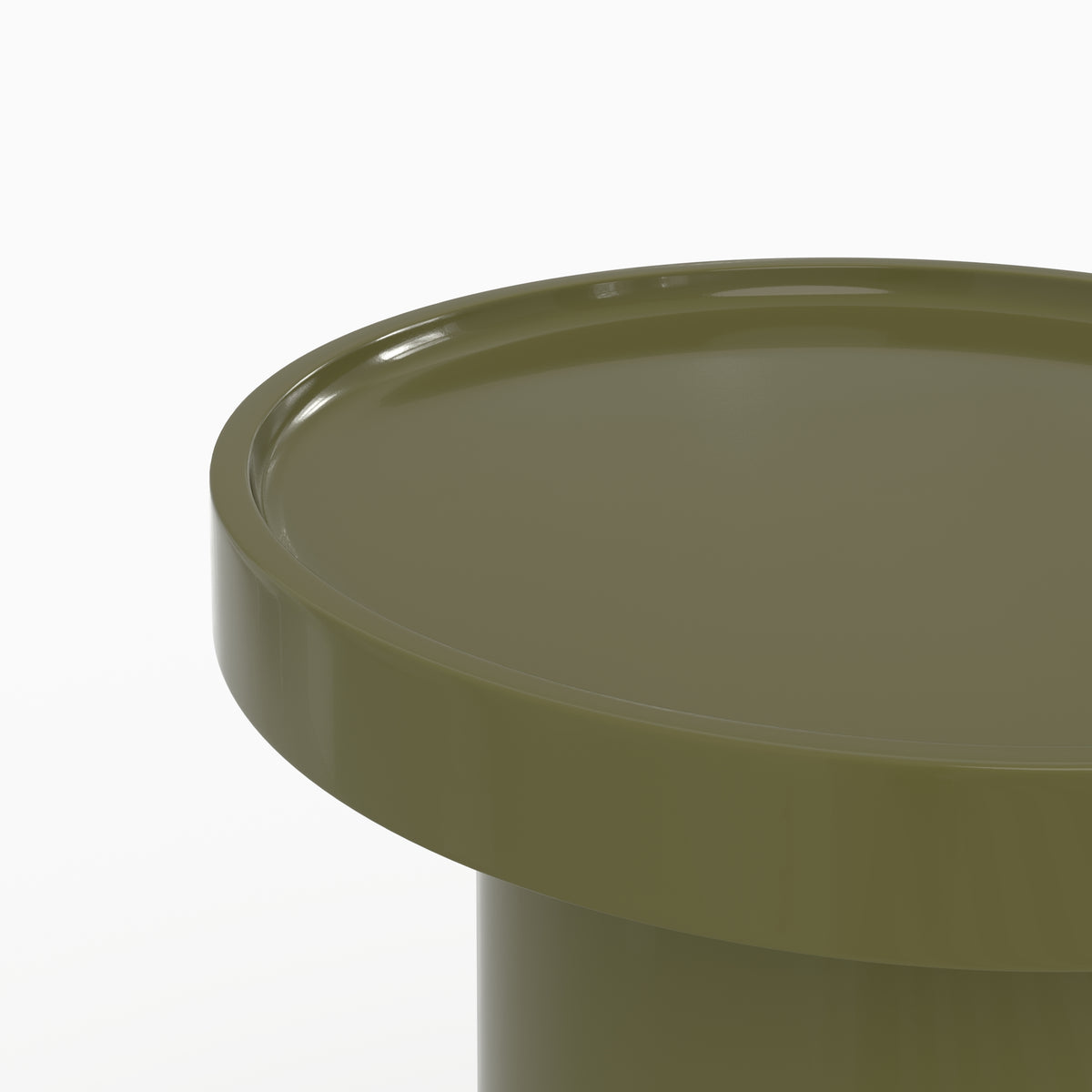 Table d'appoint Nora vert olive laqué brillant détail plateau rebord – Maison Pavane