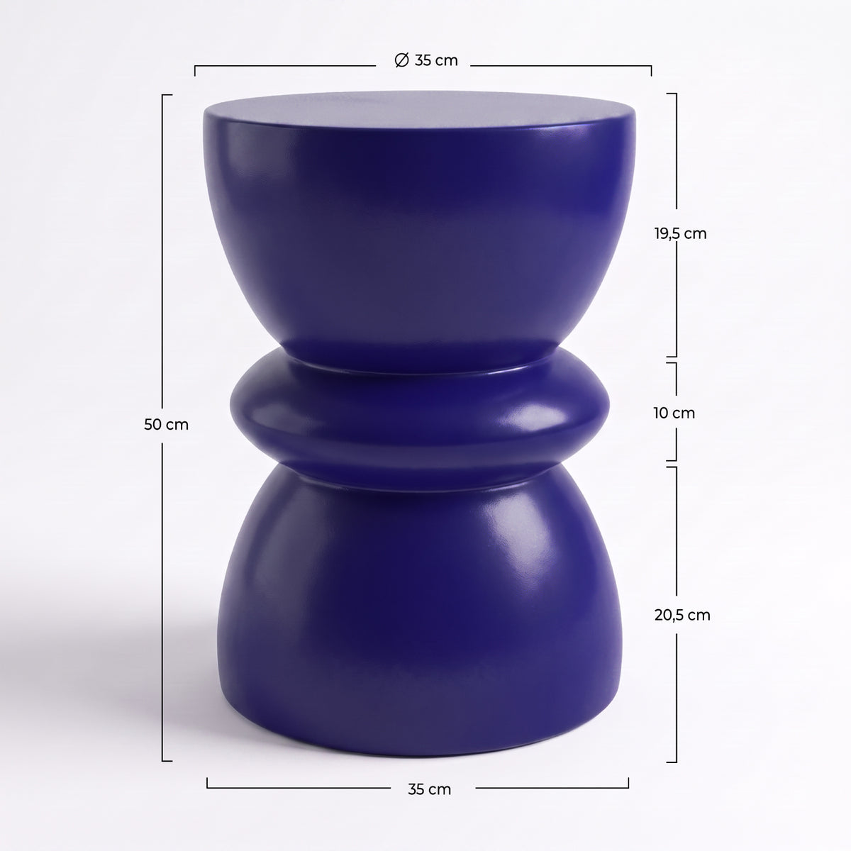 Dimensions de la table d'appoint ronde Maupiti bleu roi - Maison Pavane