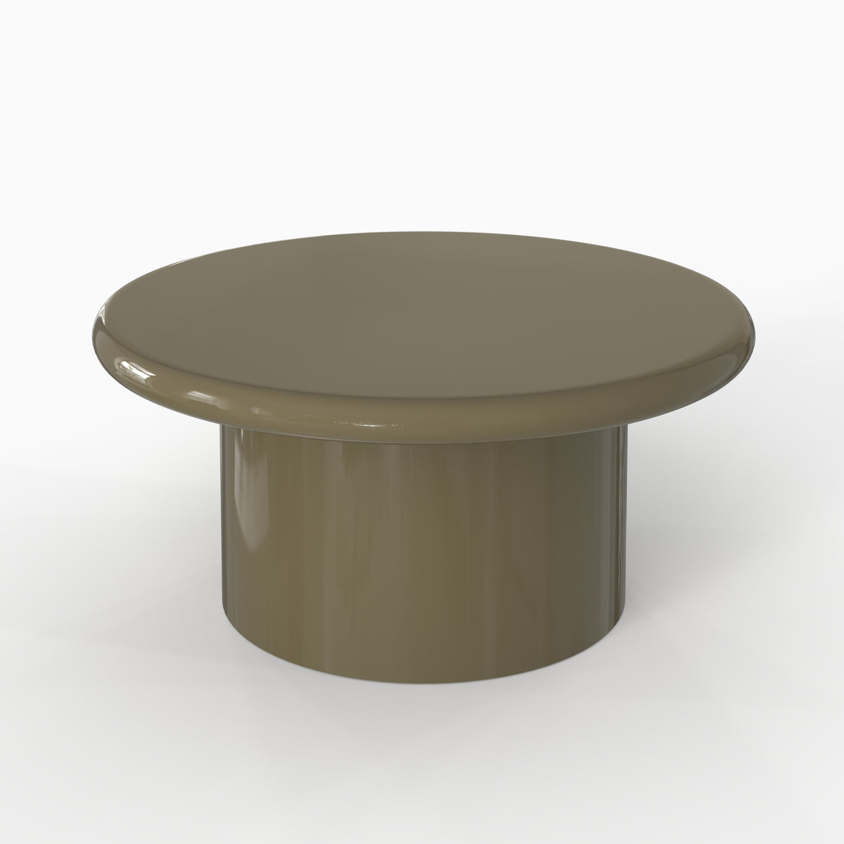 Table basse Apoline laquée vert kaki D80 trois quarts – Maison Pavane